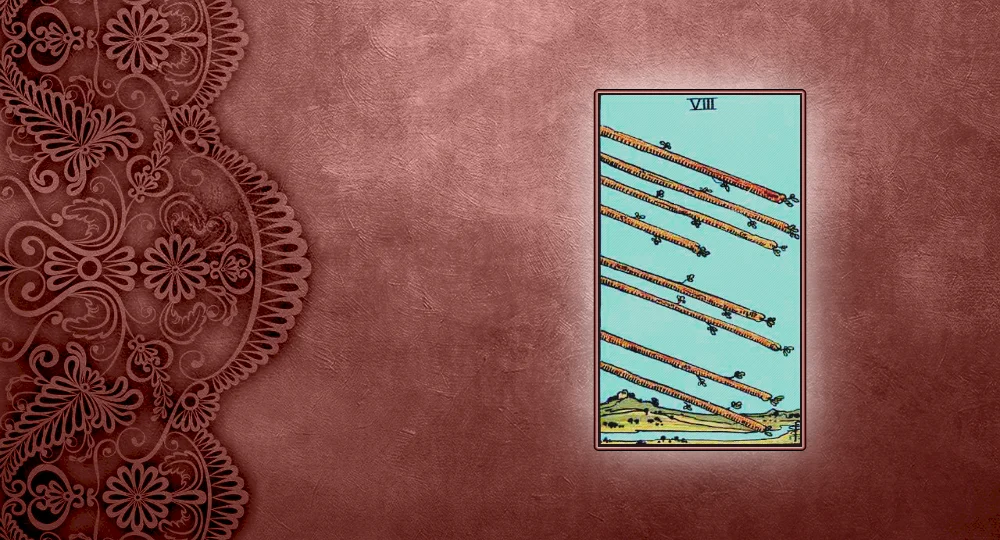 <p>After the 7 of Wands' stiff defense, there is a sudden, strong release of energy. The 8 of Wands is the card for sudden movement, quick action, and things that happen out of the blue.</p>