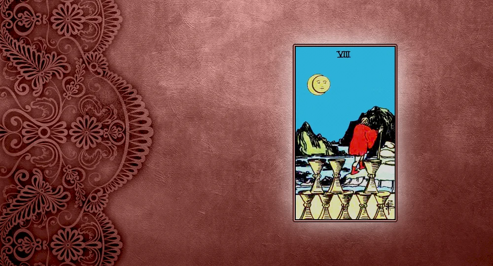 <p>After the mysterious and confusing Seven of Cups follows the difficult 8 of Cups. This is the card of taking a painful step and leaving what does not serve you.</p>