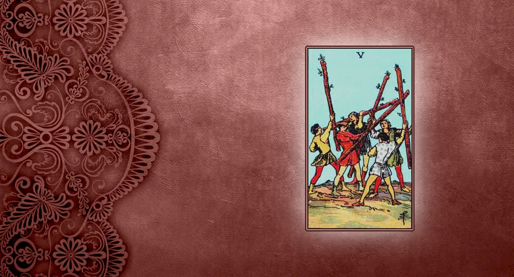 <p>The peaceful celebration of the Four of Wands is over, and now it&#39;s time to face the facts. The Five of Wands is where ideas, goals, and people compete.</p>